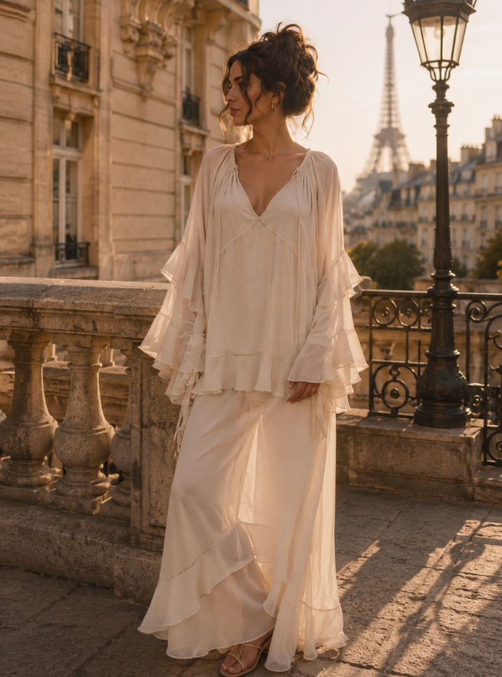 Chiffon Maxi Blouse Beige