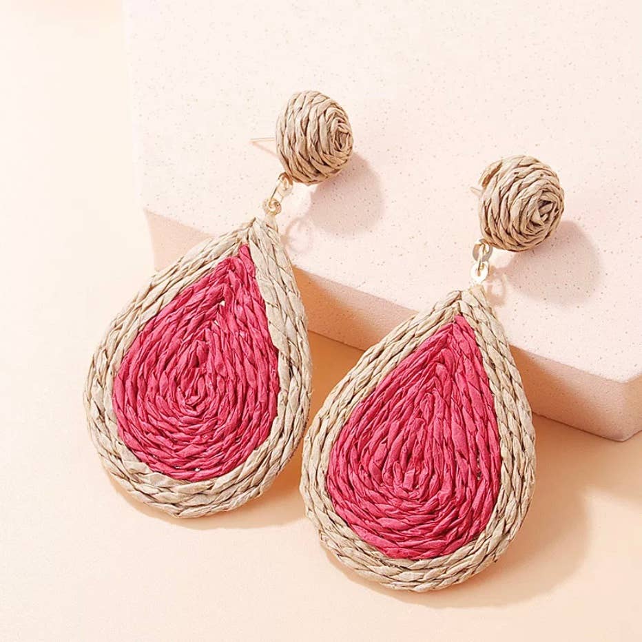 EcoFreax - Rattan round disc tear drop earrings