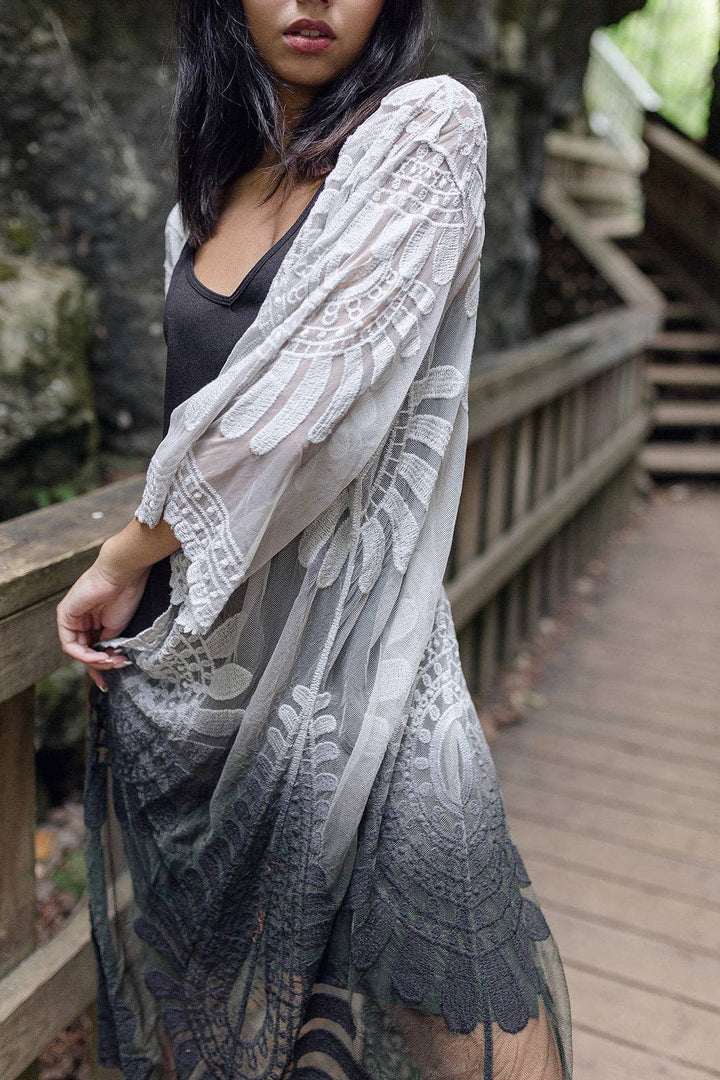 Embroidered Lace Ombre Boho Cover up Kimono