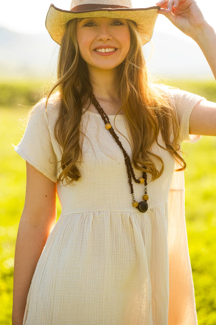 Moa - Double Gauze Cotton Beige Midi Dress