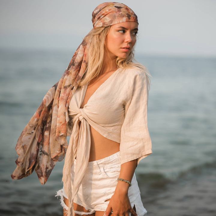 Moa - Cream Linen Wrap Crop Top