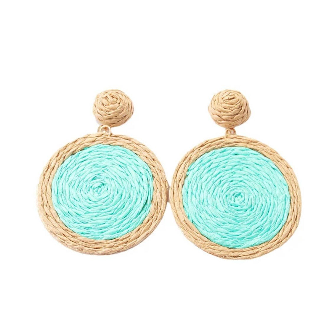 EcoFreax - Rattan round disc tear drop earrings