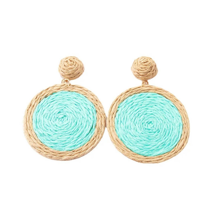 EcoFreax - Rattan round disc tear drop earrings