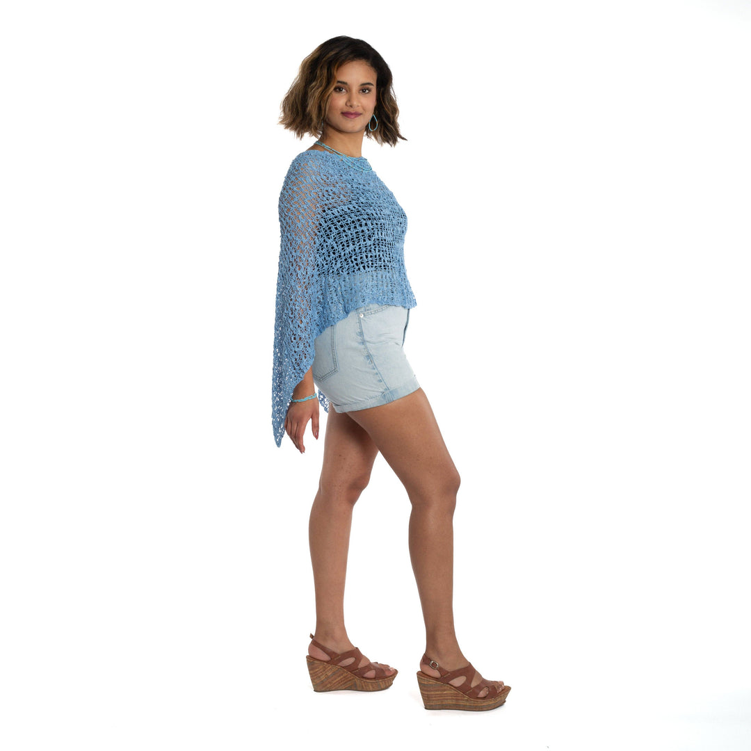 Suzie Blue Canada - Popcorn Knit Poncho - Blue