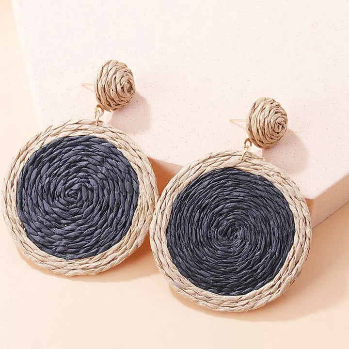 EcoFreax - Rattan round disc tear drop earrings