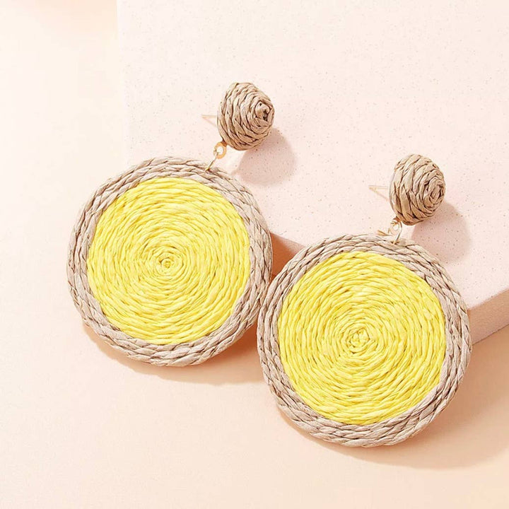 EcoFreax - Rattan round disc tear drop earrings