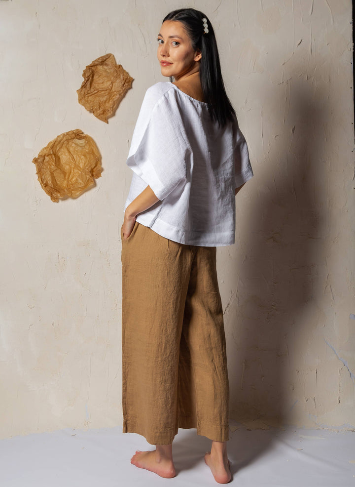 Moa - Beige High Waisted Linen Pants