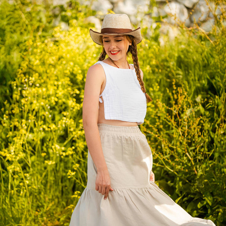 Moa - Linen Blend Tiered Maxi Skirt