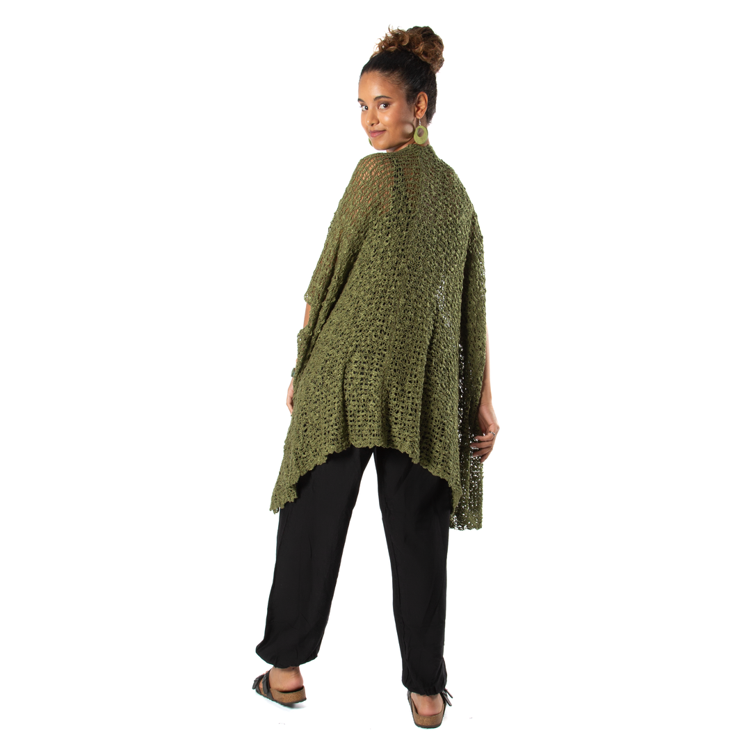 Suzie Blue Canada - Mid Length Popcorn Knit Kimono - Sage Green