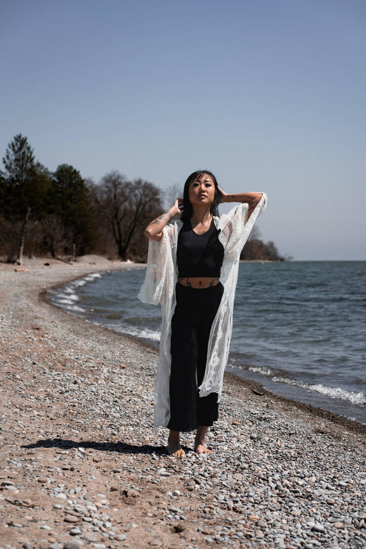 Lace Cover Up Wrap Kimono Embroidered Crochet with Belt