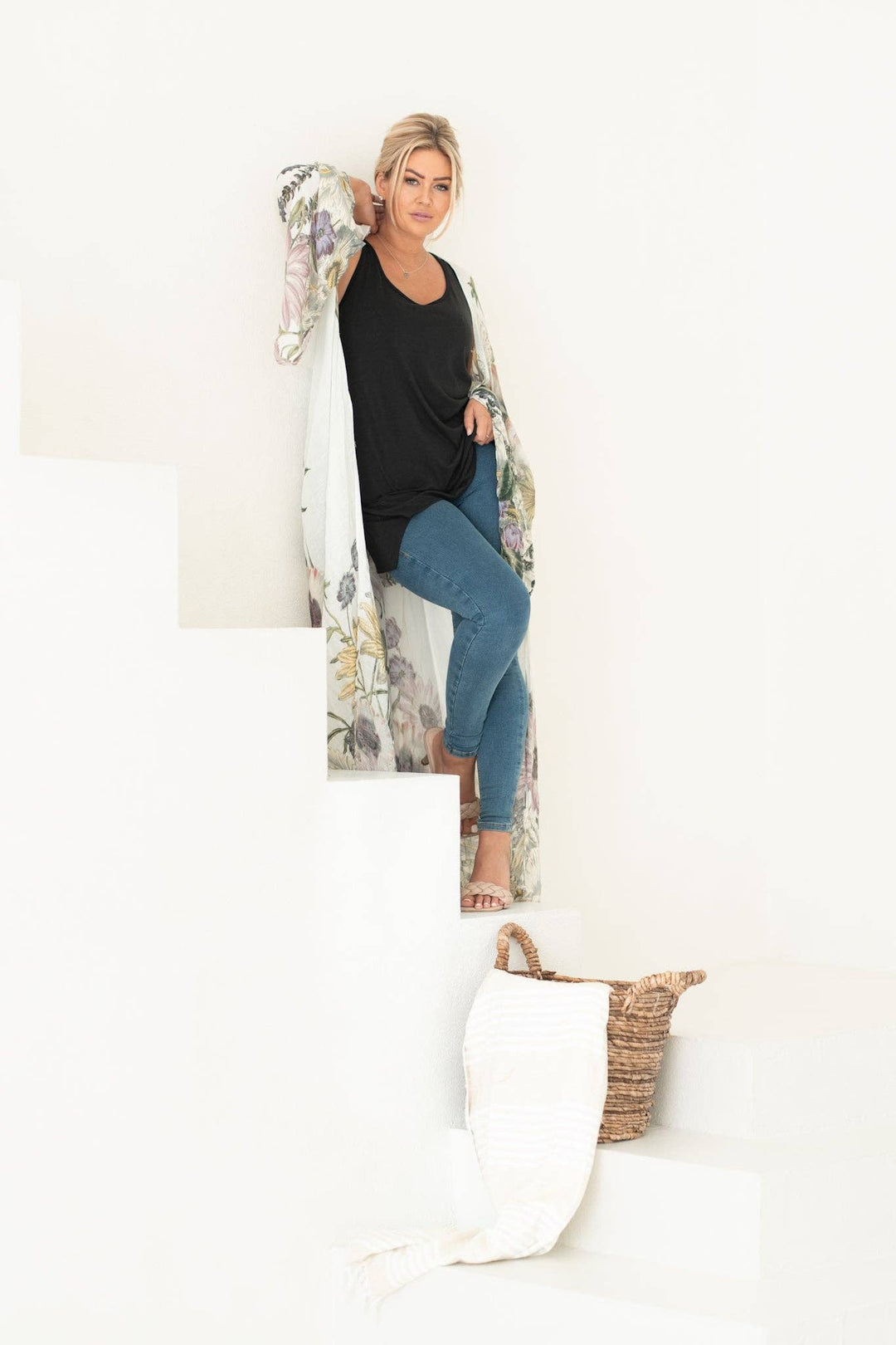Lila Long Boho Floral Print Cover Up Kimono
