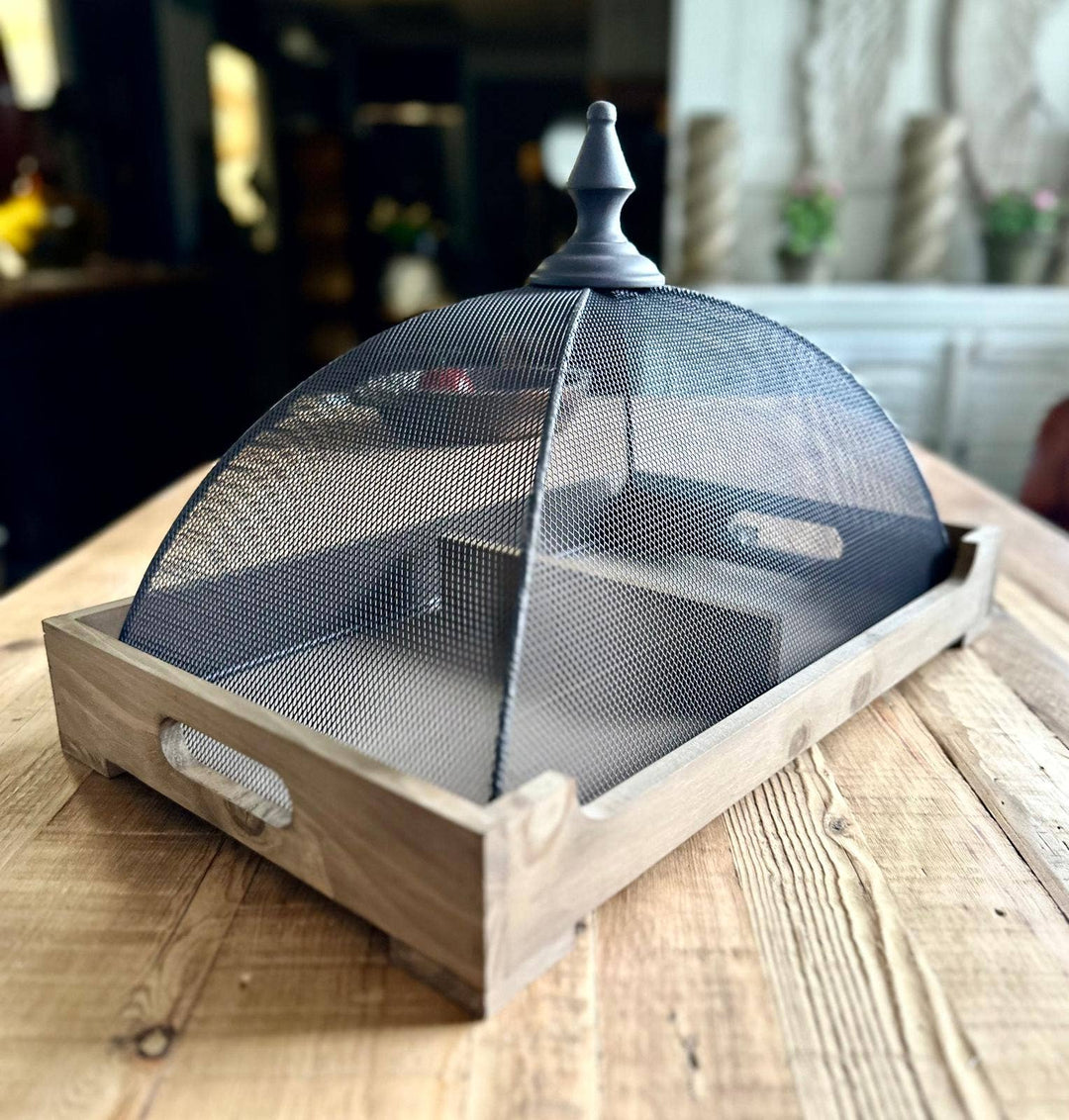 Wooden Tray with Finial Cover
