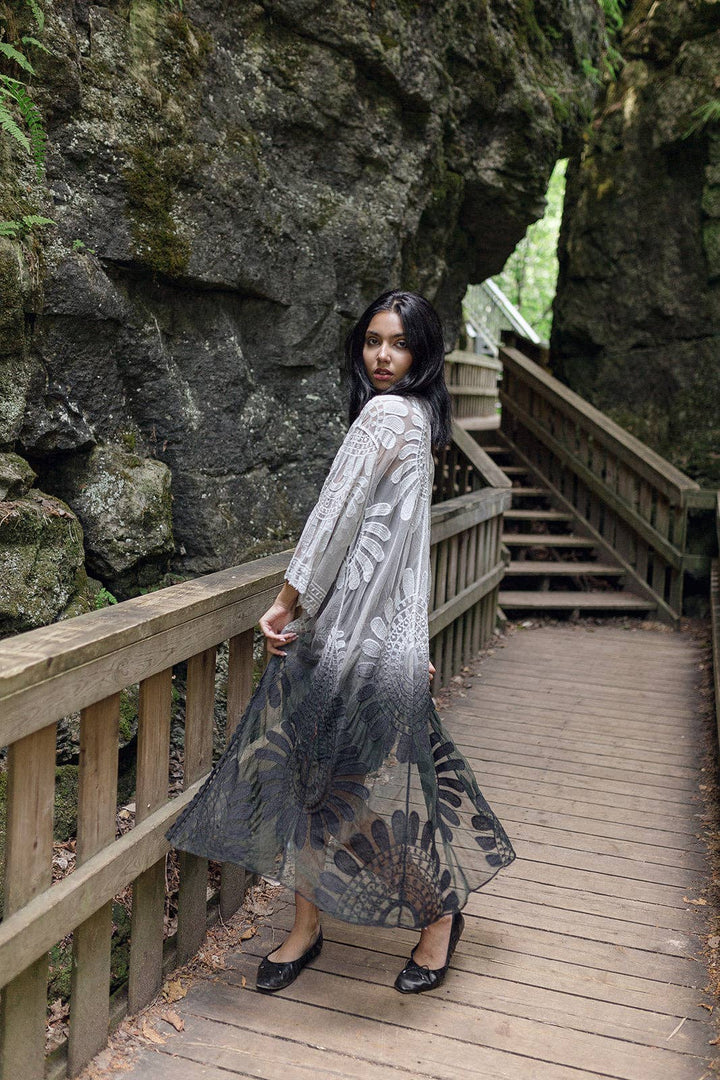 Embroidered Lace Ombre Boho Cover up Kimono