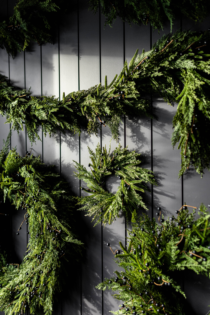 Luxe B Co - Navy Plum Berry Norfolk Cypress Real Touch Wreath - 14"