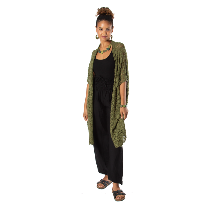 Suzie Blue Canada - Mid Length Popcorn Knit Kimono - Sage Green