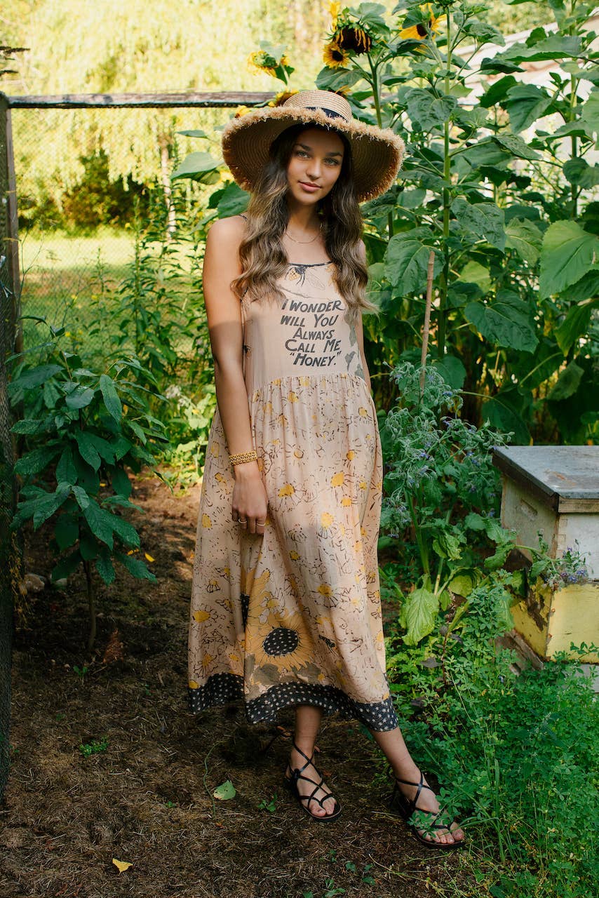Market of Stars (Worldwide) - Milk & Honey Bohéme Long Maxi Slip Dress w/ Bee, Sunflower