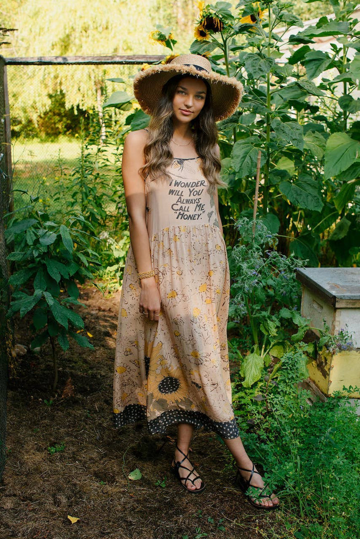 Market of Stars (Worldwide) - Milk & Honey Bohéme Long Maxi Slip Dress w/ Bee, Sunflower