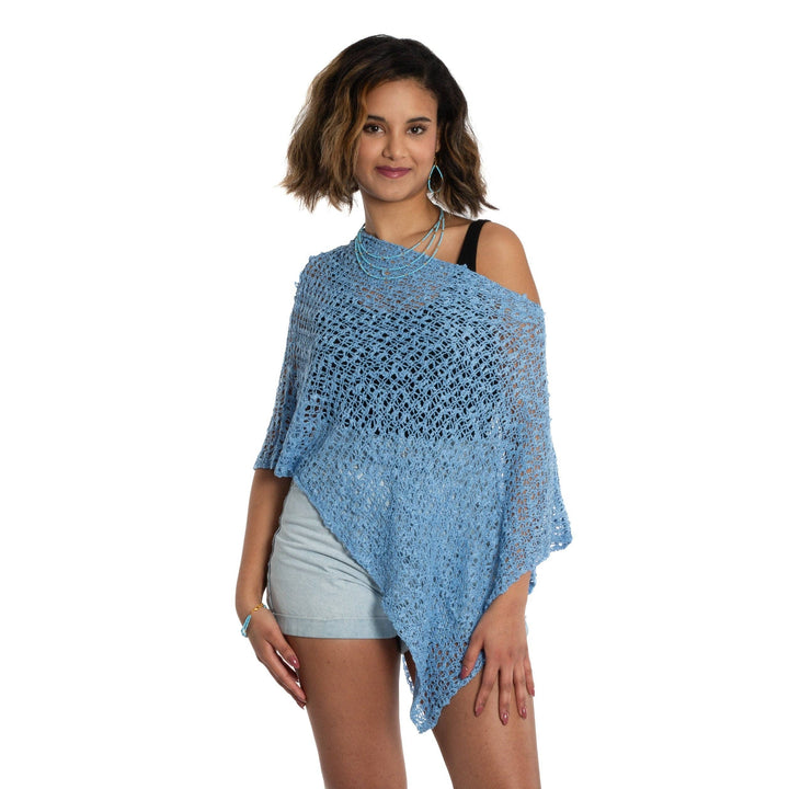 Suzie Blue Canada - Popcorn Knit Poncho - Blue