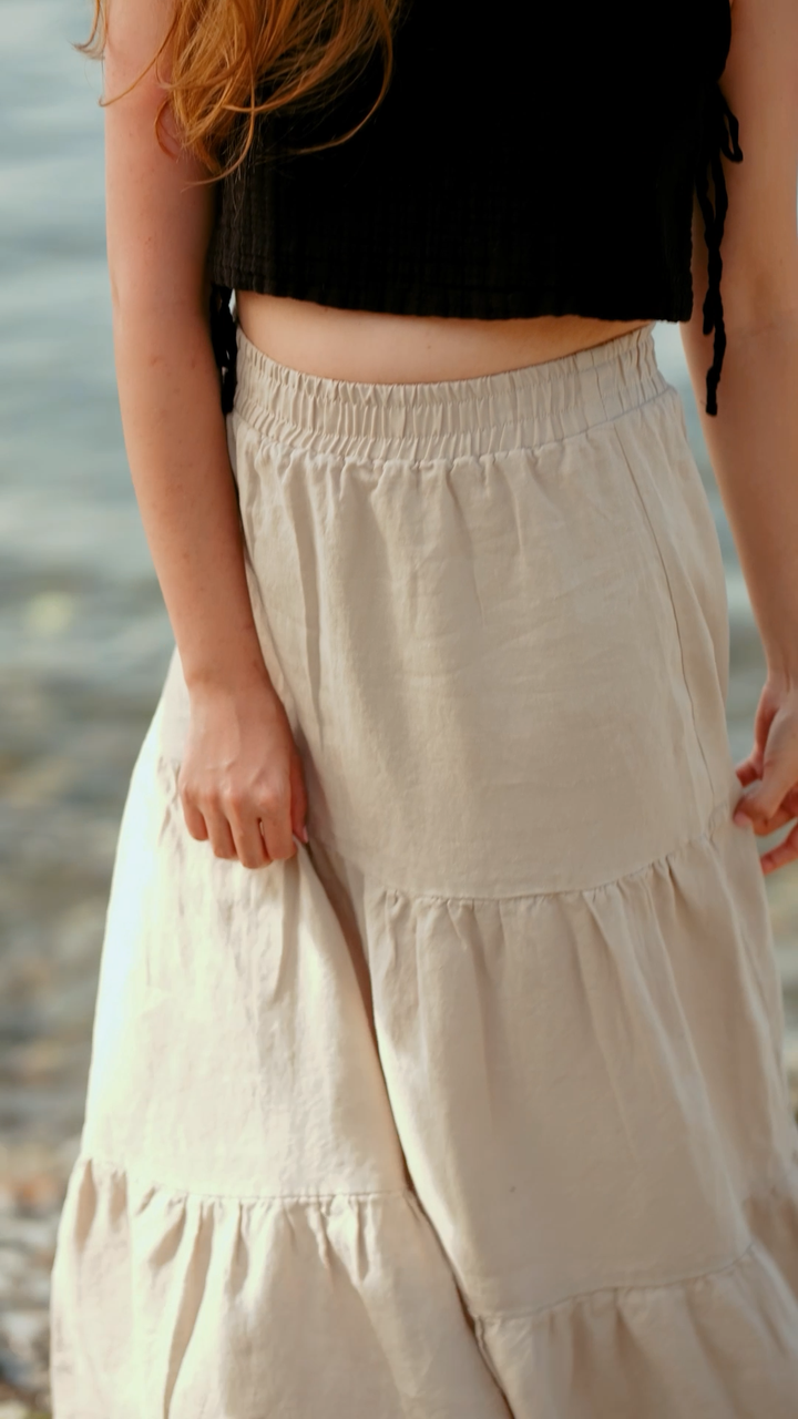 Moa - Linen Blend Tiered Maxi Skirt