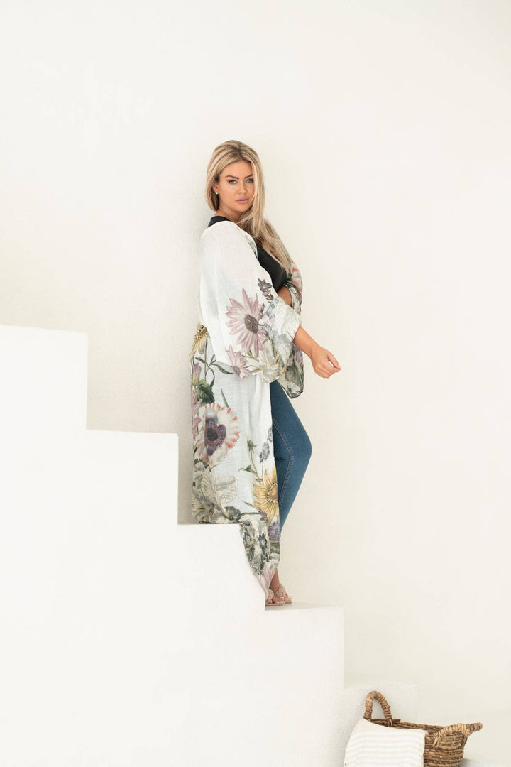 Lila Long Boho Floral Print Cover Up Kimono