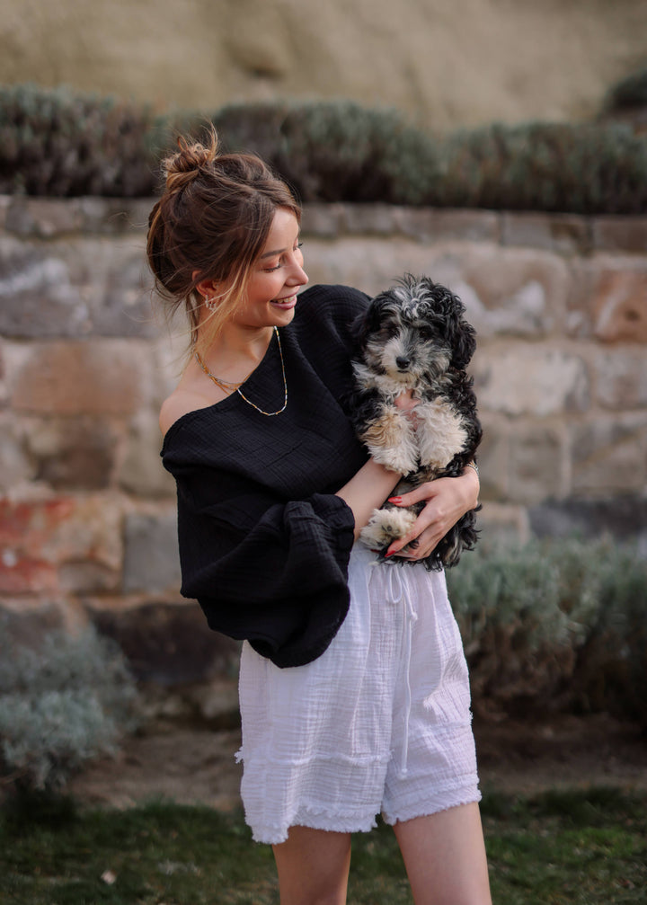 Moa - Black Off Shoulder Crop Top Blouse