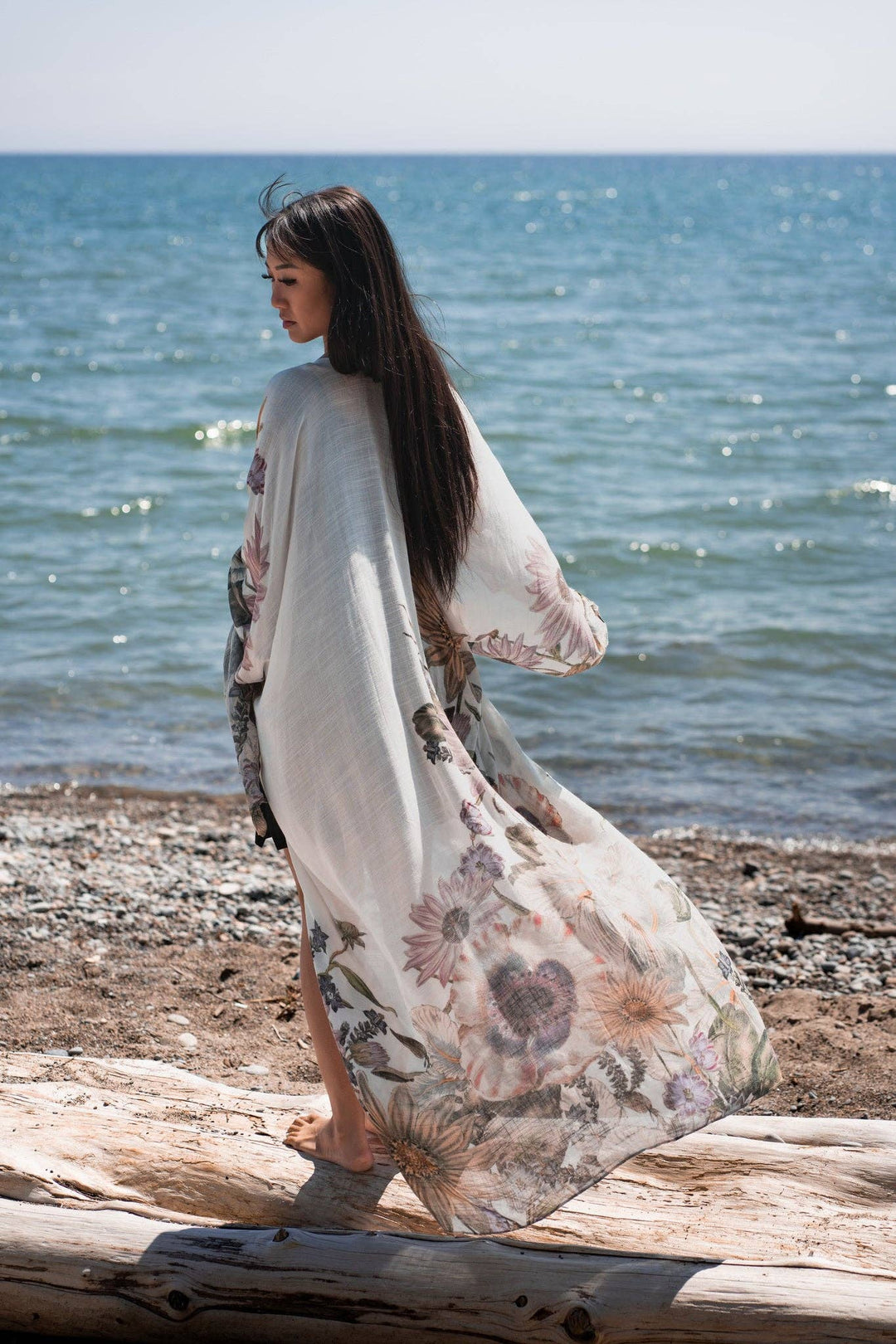 Lila Long Boho Floral Print Cover Up Kimono